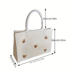 Beige Polyester Diaper Bag with Bear Functional Mommy Tote