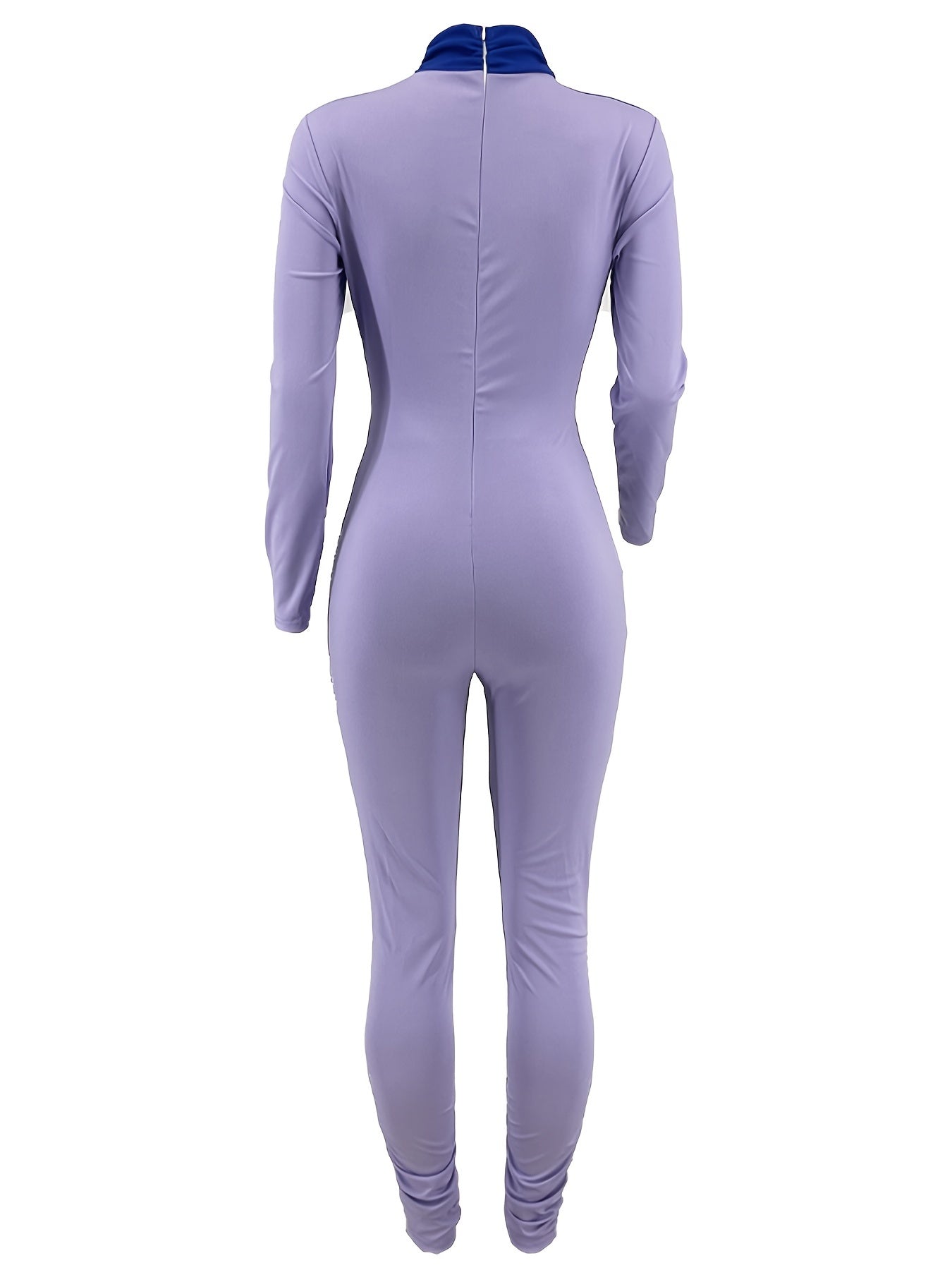 Solid Block Long Sleeve Bodycon Jumpsuit Hollow Jumpsuit
