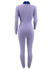Solid Block Long Sleeve Bodycon Jumpsuit Hollow Jumpsuit
