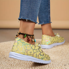 Leopard Boat Shoes Women Lace Up Low Top Slip on Flats Comfortable & Lightweight