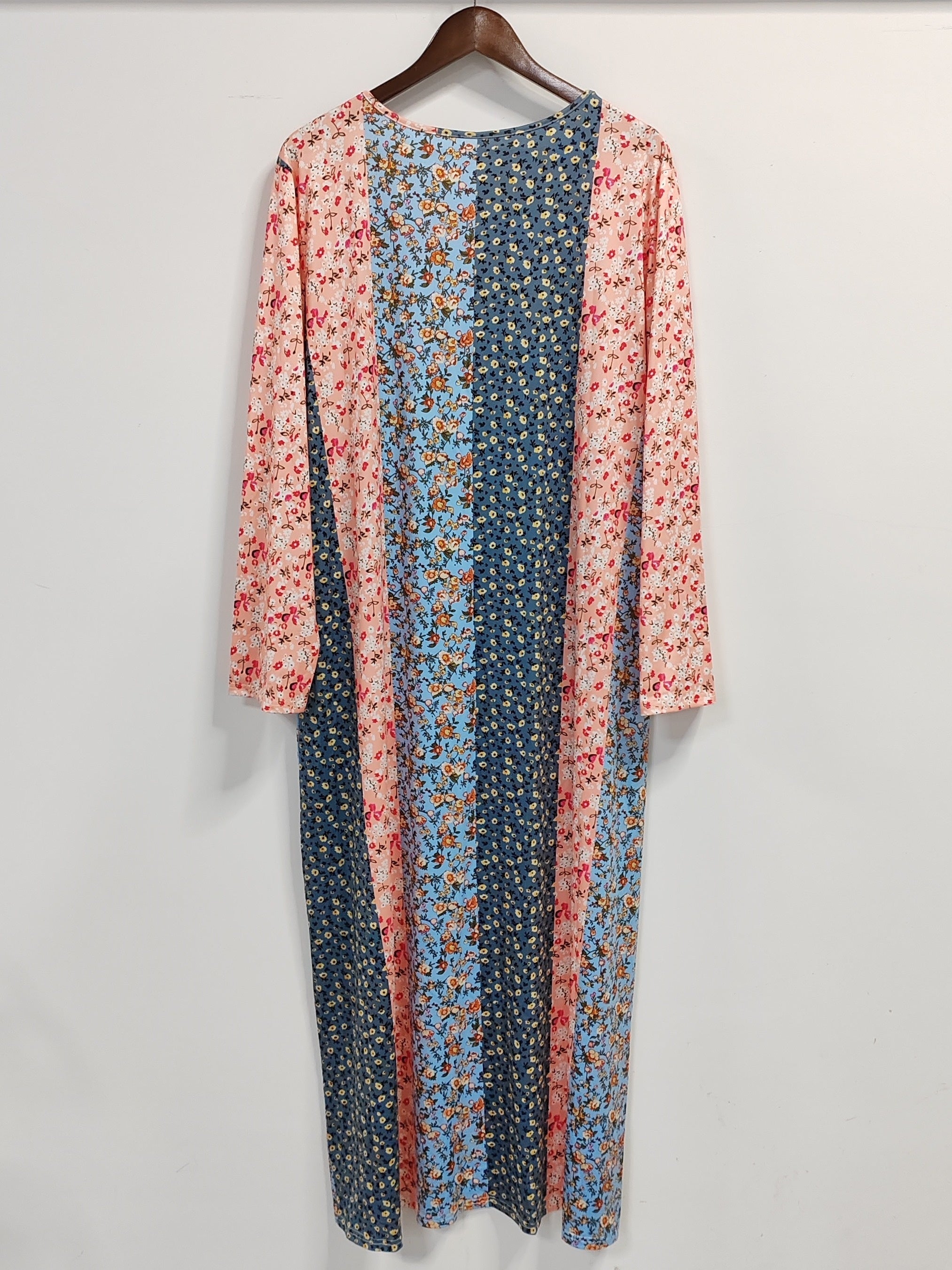 Boho Dress Women's Plus Colorblock Floral Print Long Sleeve V Neck