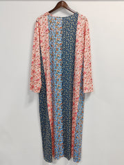 Boho Dress Women's Plus Colorblock Floral Print Long Sleeve V Neck
