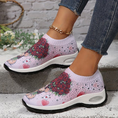 Bear & Floral Pattern Non slip Running Shoes Mesh Breathable Comfortable