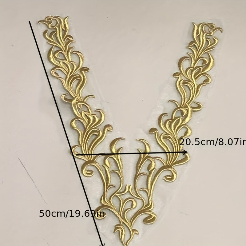 Heavy Duty Golden Thread Mesh Embroidery Collar Flower Cloth Paste Patch