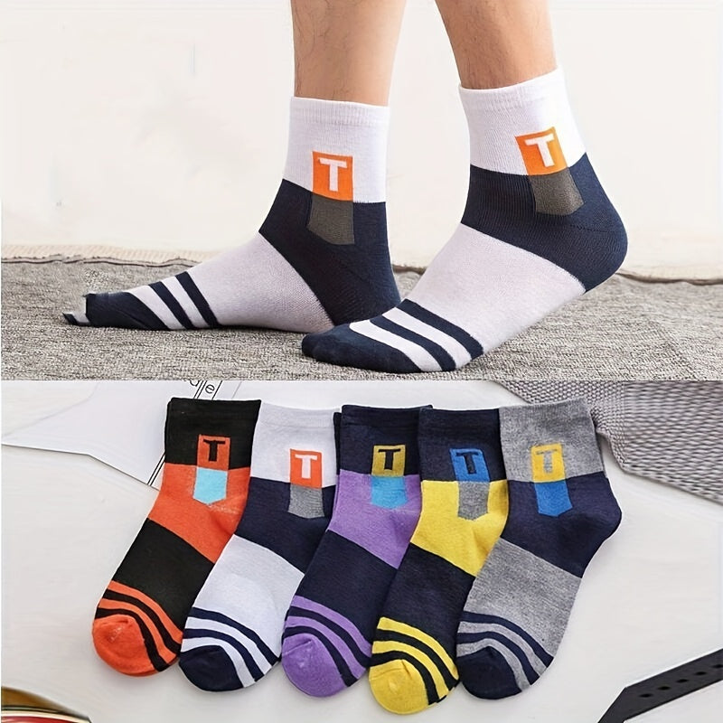 5 Pairs Men's Breathable Sport Socks Thick Mid Calf Socks