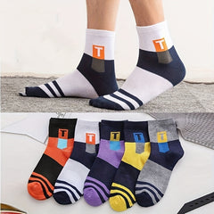 5 Pairs Men's Breathable Sport Socks Thick Mid Calf Socks