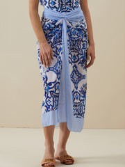 Floral Scarf Print Ruched Waist Knot Front Beachwear Cover Up