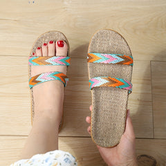 Women's Colorful Braided Double Strap Beach Slides