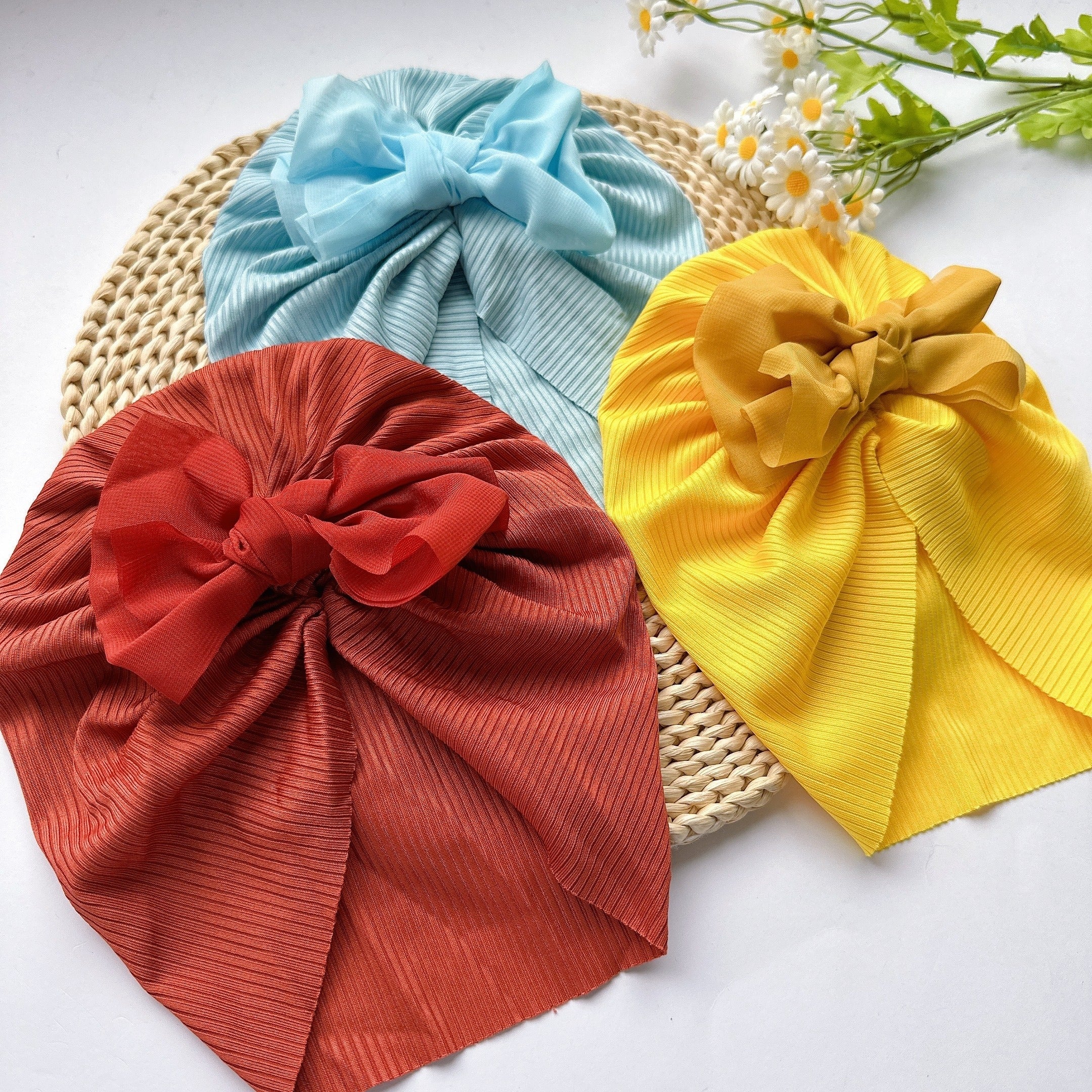 Soft Elastic Flower Baby Hat With Bow for Girl
