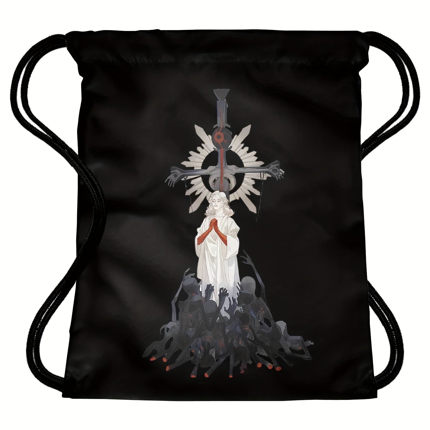 Ghost Skull Print Drawstring Backpack Halloween Elf Bundle Pocket Gothic Sports