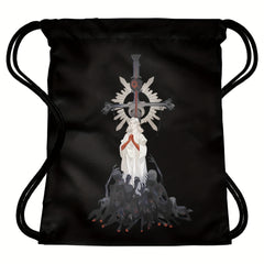 Ghost Skull Print Drawstring Backpack Halloween Elf Bundle Pocket Gothic Sports