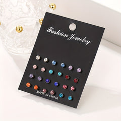 Girl's Stud Earrings Set Faux Pearl & CZ Geometric Mini Ear Studs
