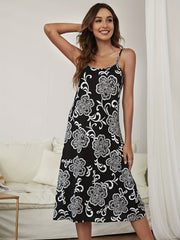 Flower Print Slip Nightdress Backless Sleep Dress