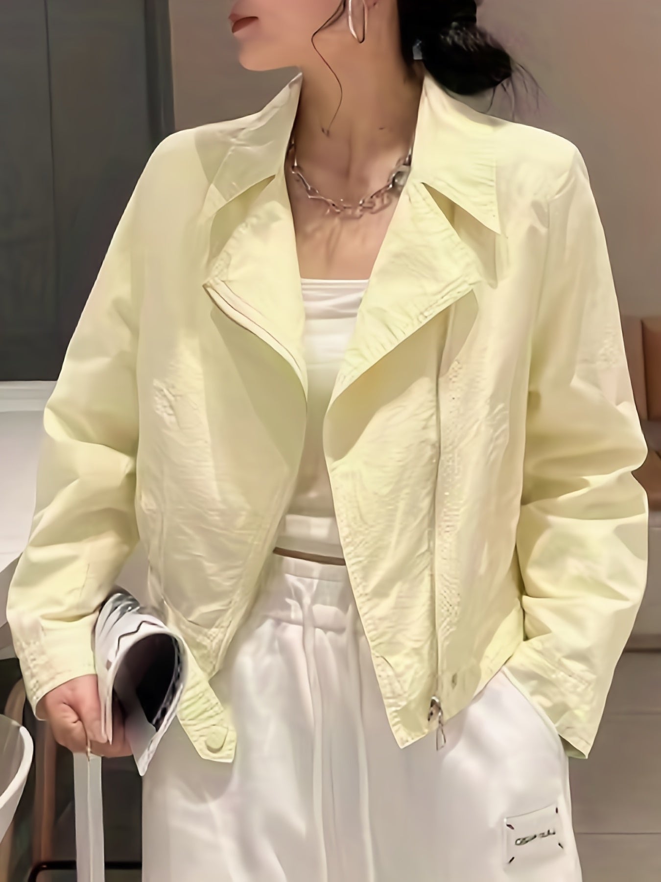 Solid Zip Up Jacket Long Sleeve Outerwear With Pockets