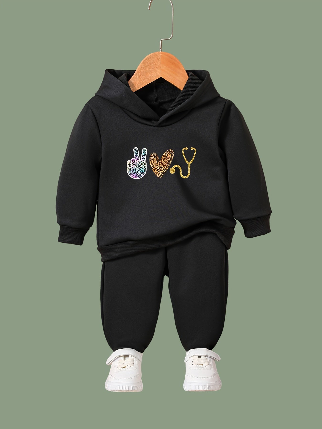 OERYUI Kids 2pcs Heart Print Activewear Set for Spring Fall Sports