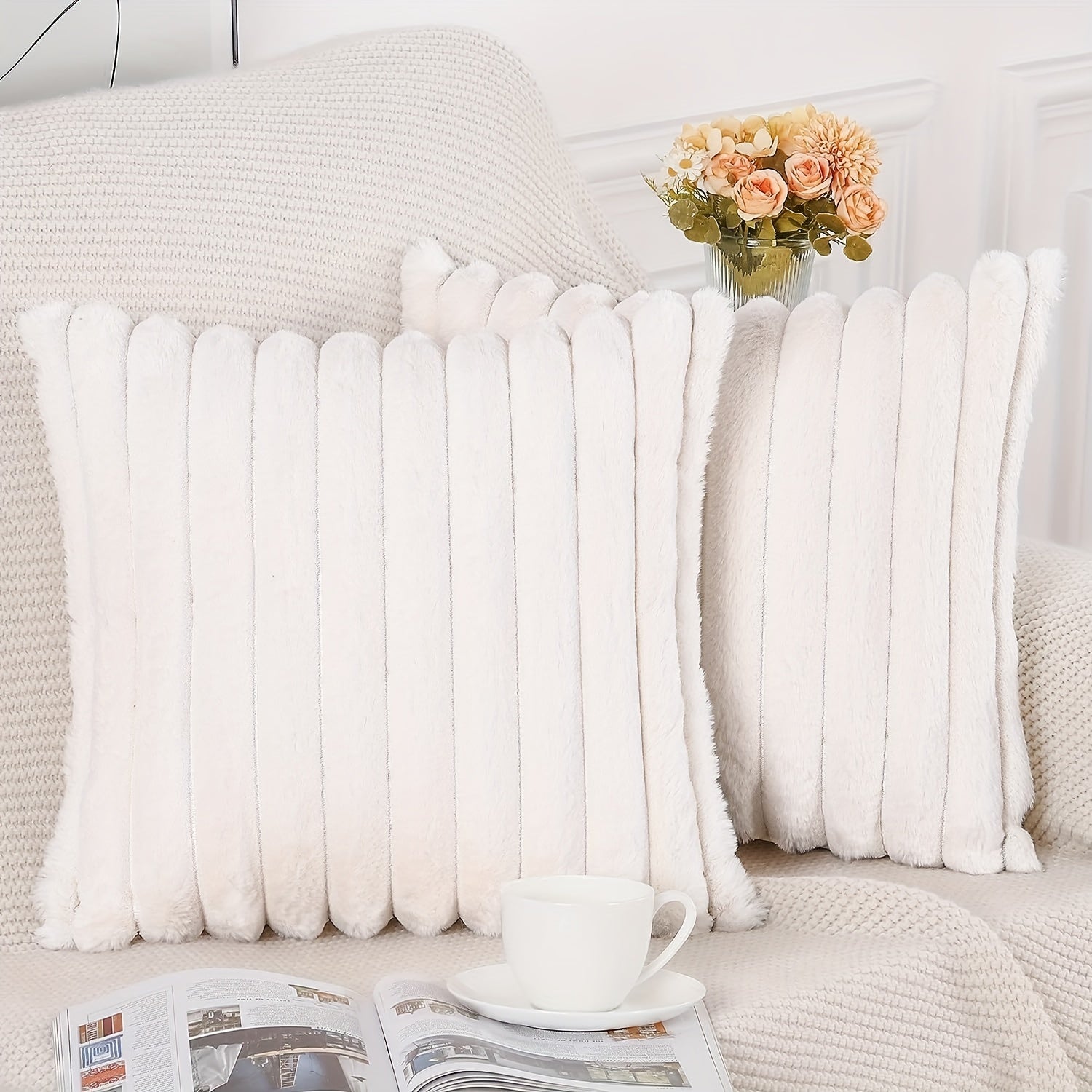 2pcs Double sided Faux Fur Plush Throw Pillow Covers