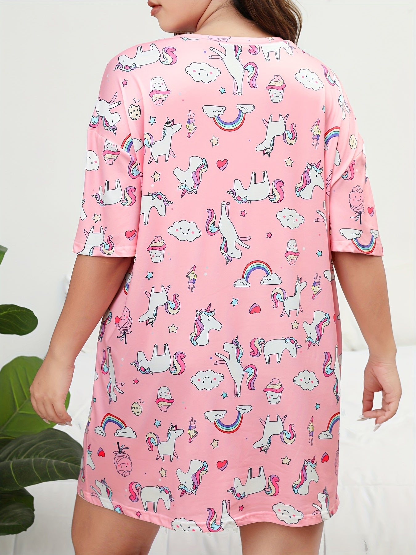 Easter Nightdress Women's Plus Unicorn Print Short Sleeve
