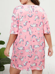 Easter Nightdress Women's Plus Unicorn Print Short Sleeve