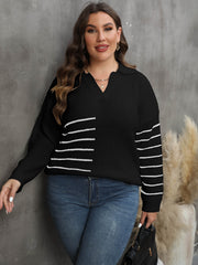 Stripe Print Long Sleeve Polo Neck Pullover Jumper