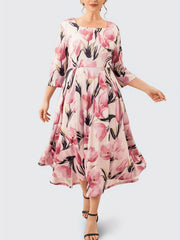 Floral Print Half Sleeve Square Neck Maxi Dress