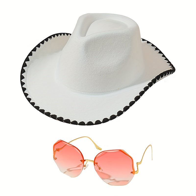 Y2K Cowboy Sunglasses Set with Jazz Fedora Cap & Cowgirl Felt Hat