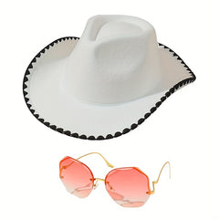 Y2K Cowboy Sunglasses Set with Jazz Fedora Cap & Cowgirl Felt Hat
