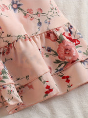 Floral Print Short Sleeve V Neck Dress