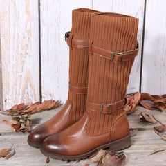 Women's Knitted Chunky Heel Mid Calf Boots