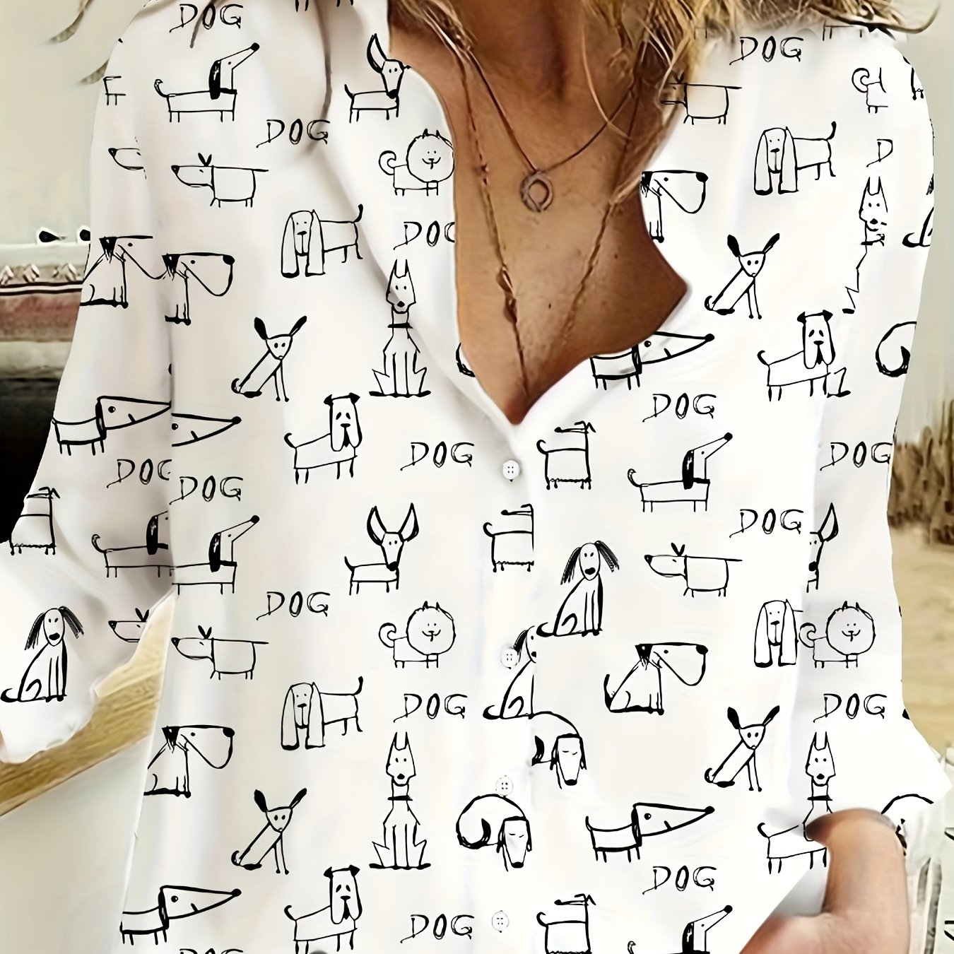 Dog Print Long Sleeve Blouse