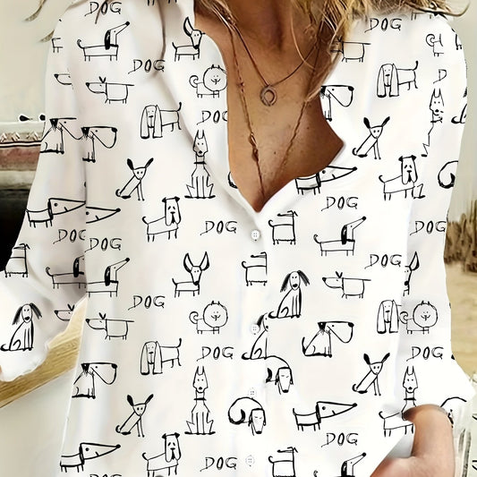 Dog Print Long Sleeve Blouse
