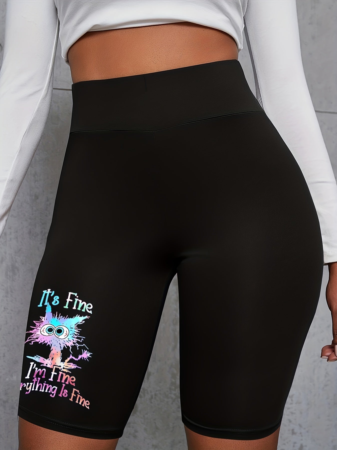 Rainbow Fist Print High Waist Biker Shorts