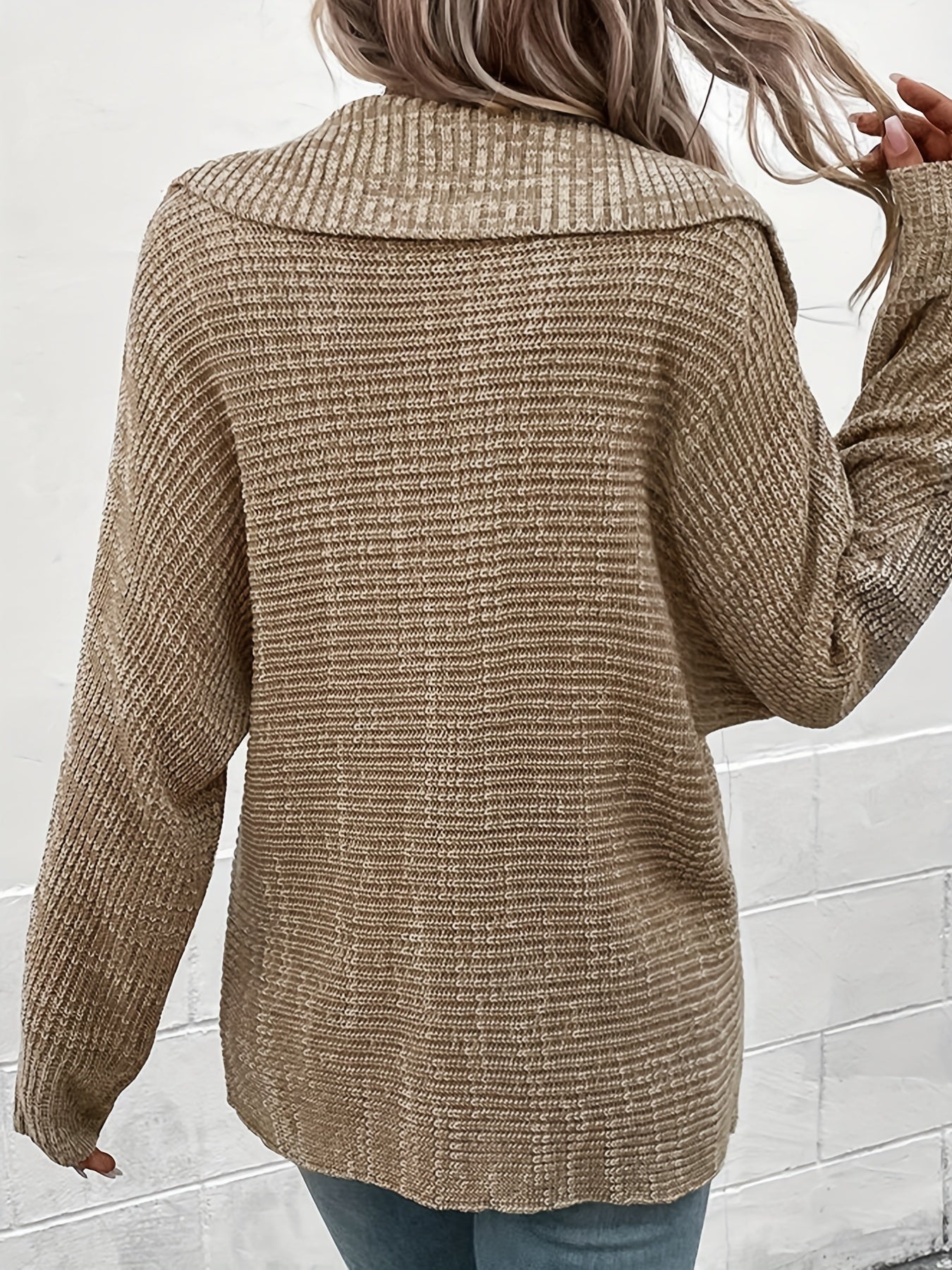 Women's Plus Size Knitted Pullover Sweater with Lapel Collar