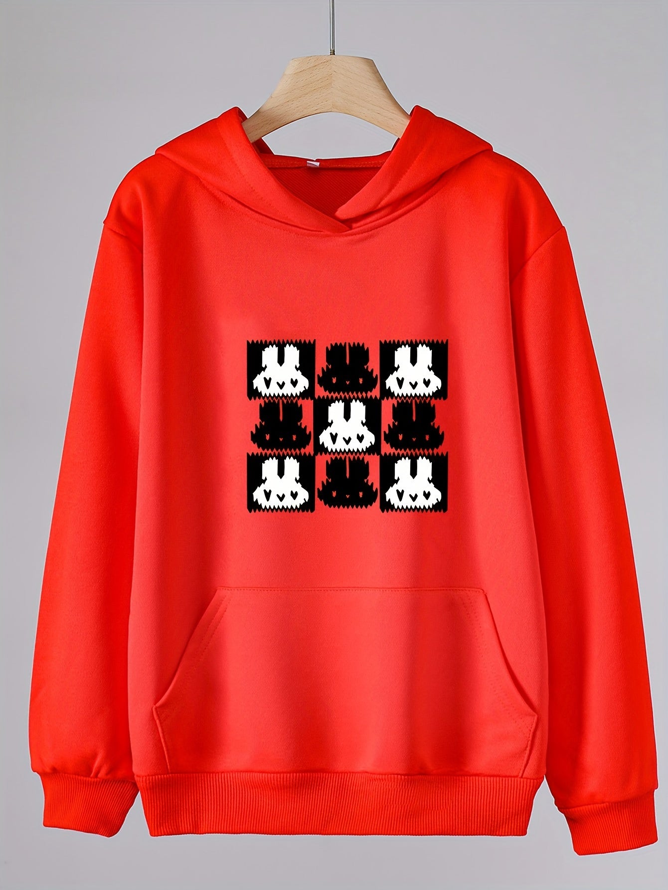 Girls Cartoon Rabbits Pattern Hooded Sweatshirt Long Sleeve