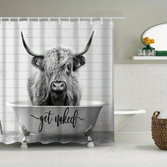 Funny Western Highland Cow Shower Curtain Set - Farmhouse Style Cow Decor