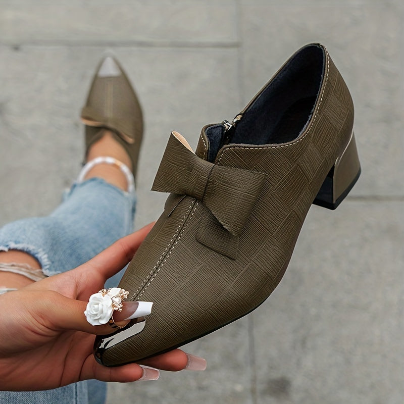 Women's Bowknot Block Heel Ankle Boots