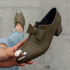 Women's Bowknot Block Heel Ankle Boots