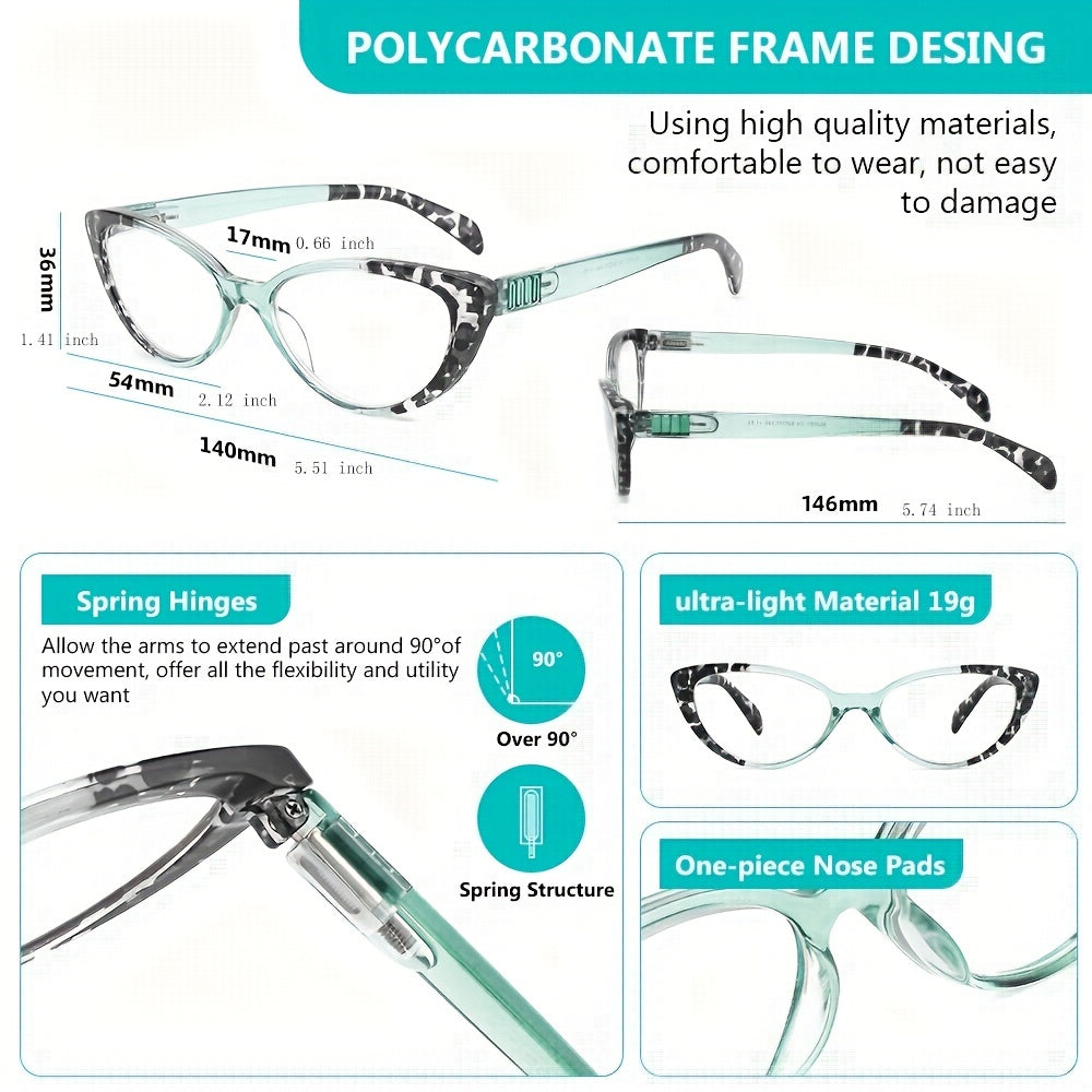 Cat Eye Reading Glasses Women Light Blocking Spring Hinge Anti Glare UV