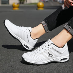 Men's Air Cushion Solid Sneakers Comfy Non Slip Lace Up Casual Shoes