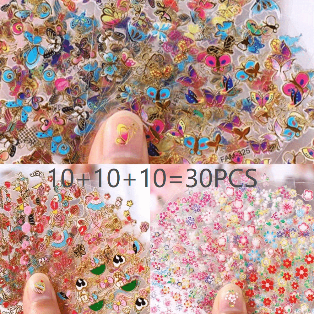 30 Sheets Bronzing Nail Stickers Waterproof Non-toxic Nail Art Princess Toy Stic