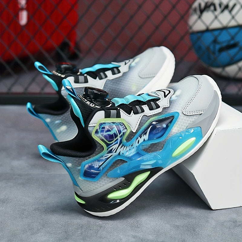 Kids Bball Shoes with Shock Absorption and Rotary Buckle