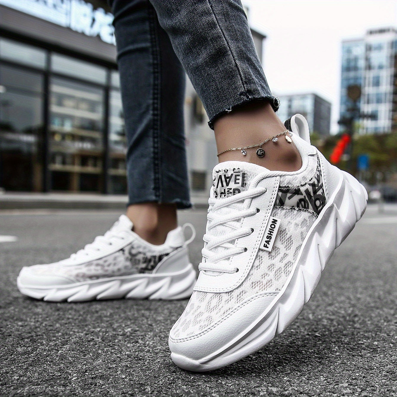 Mesh Letter Printed Sports Shoes, Lace Up Low Top Running Sneakers