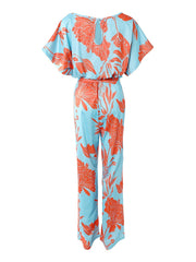 Boho Floral Print Jumpsuit with Tie Waist