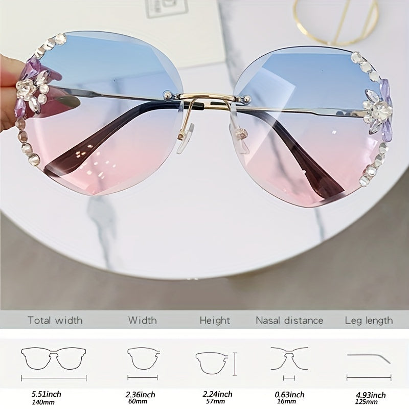 Rhinestone Square Sunglasses Vintage Ladies Stylish Oversized Sun Glasses