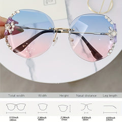 Rhinestone Square Sunglasses Vintage Ladies Stylish Oversized Sun Glasses