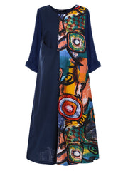 Colorblock Print Long Sleeve Dress Women's Plus Casual