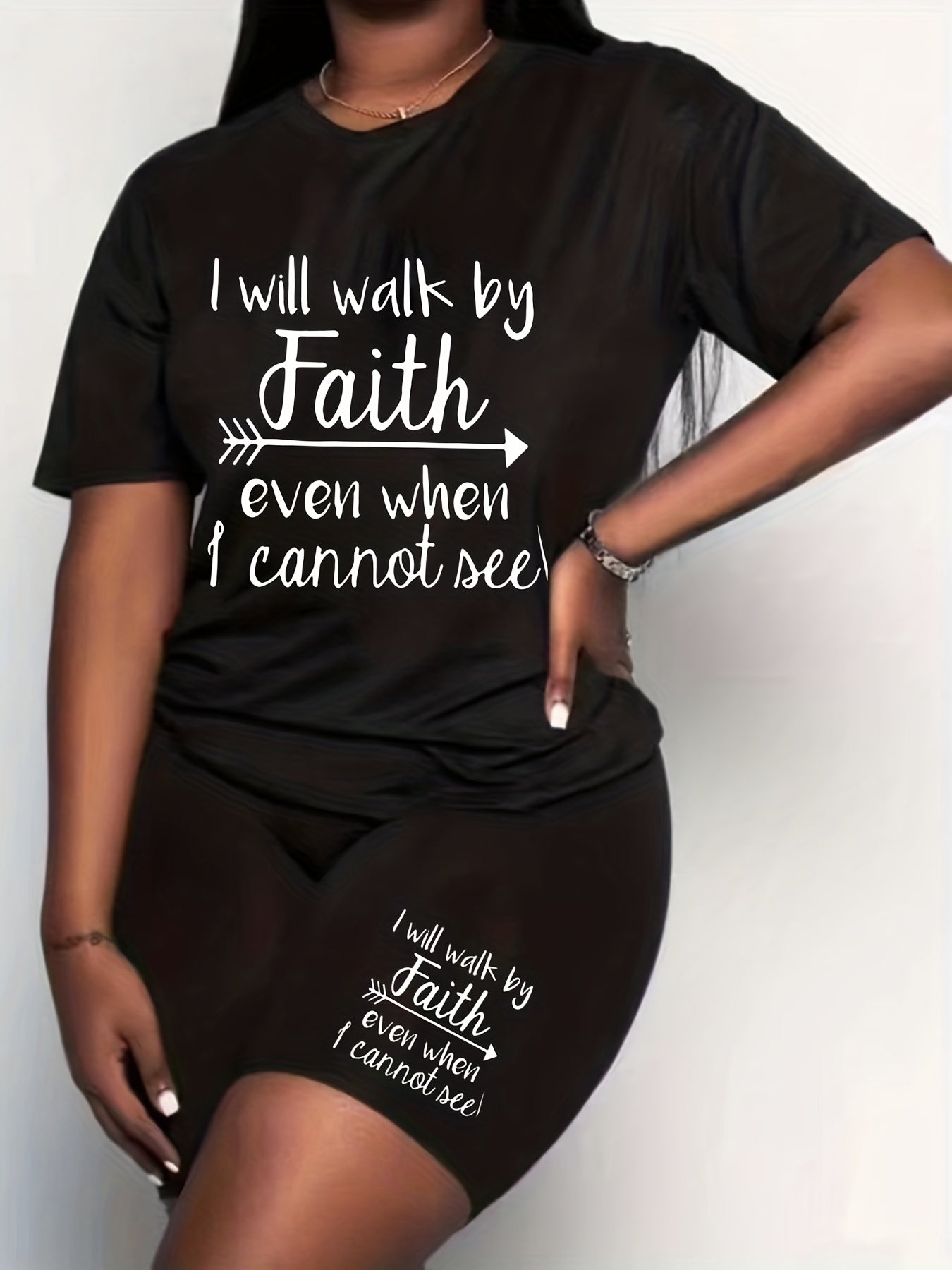 Slogan Print Top & Shorts Set