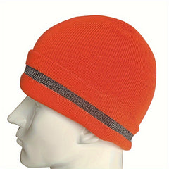 Reflective Stripe Knitted Hat Safety Winter Cap