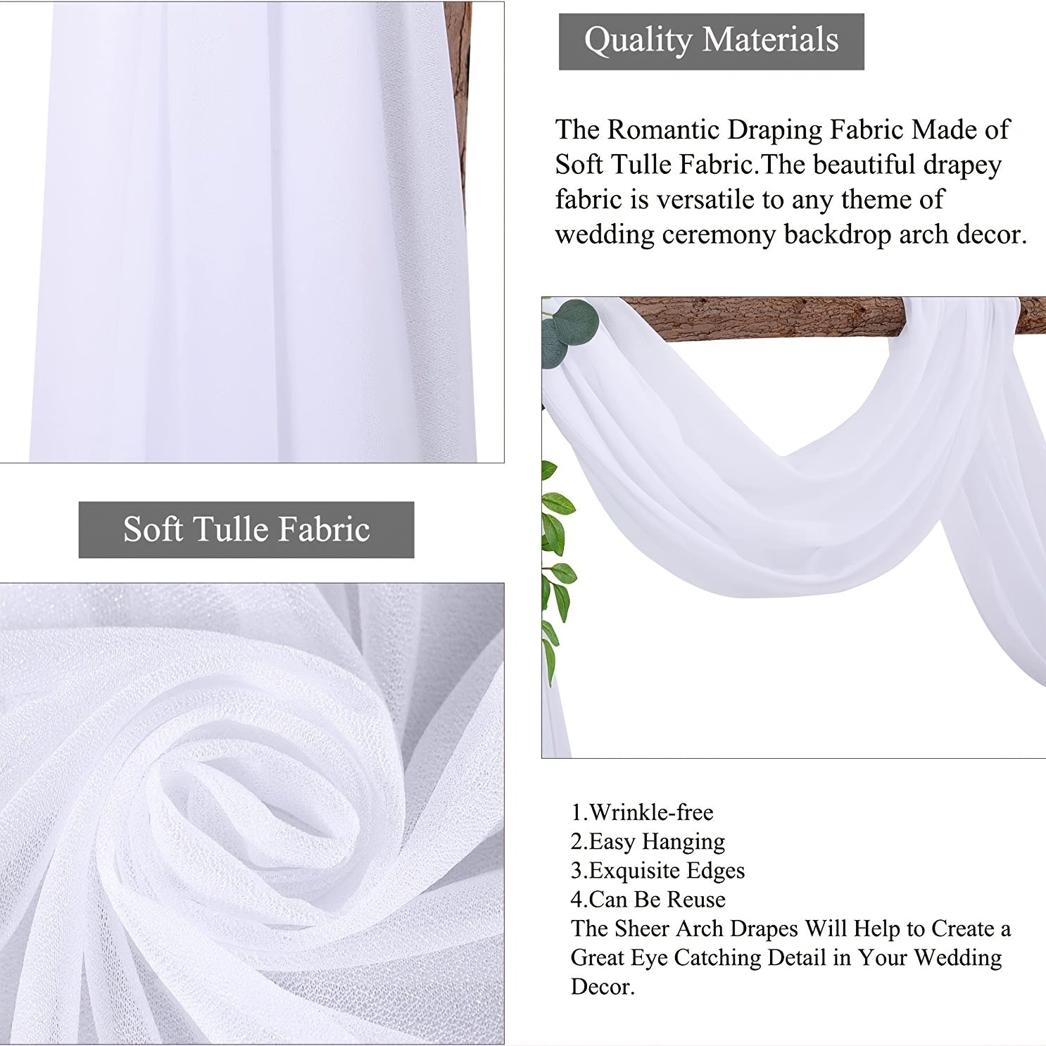 Wedding Draping Fabric Sheer Chiffon Tulle Drapery for Ceremony