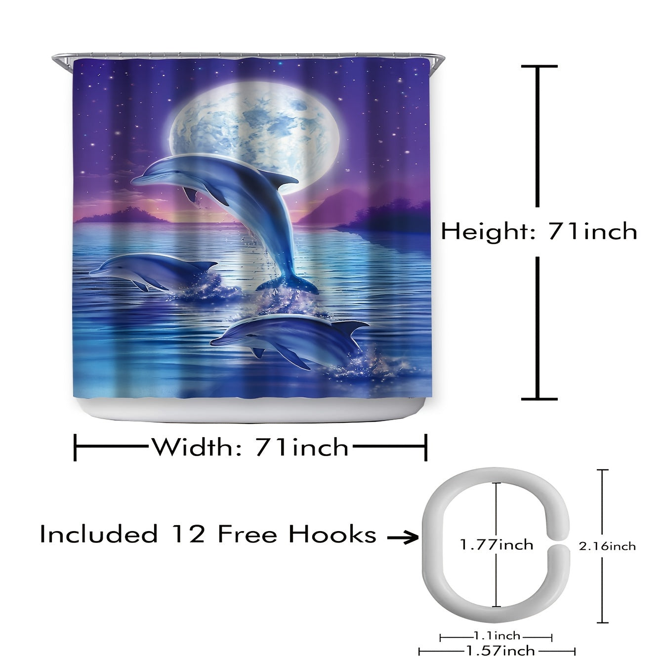 Dolphin Under The Moon Shower Curtain Waterproof Bathroom Decor