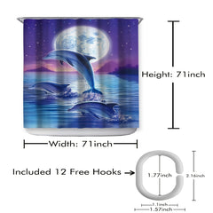 Dolphin Under The Moon Shower Curtain Waterproof Bathroom Decor
